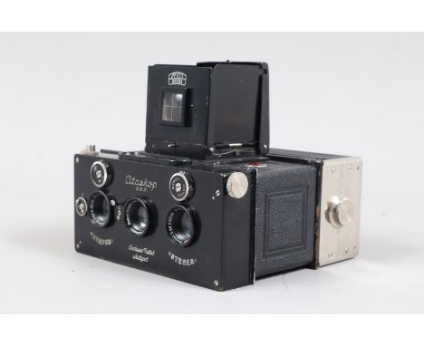 A Zeiss Ikon Contessa Nettel Citoskop Stereo Camera, serial no 588289, three lens reflex type for 45 x 107mm plates, body G, 