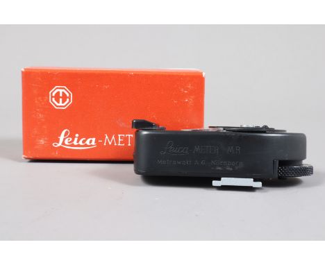 A Leica MR Light Meter, black, meter responsive in bright &amp; low light settings, body G-VG, in maker's box, with photocopi