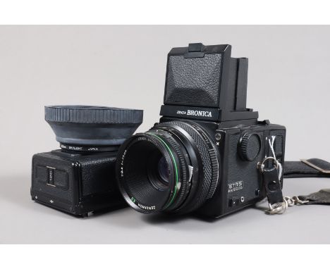 A Zenza Bronica ETRS SLR Camera, serial no 7113388, format 6 x 4.5cm on 120 roll film, wait level finder, 220 film back, body