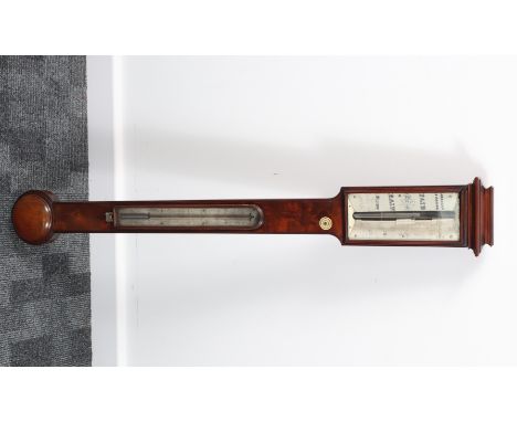 A mid-19th Century Mahogany Stick Barometer,  scale engraved 'Abraham &amp; Dancer, Manchester', with thermometre, VG