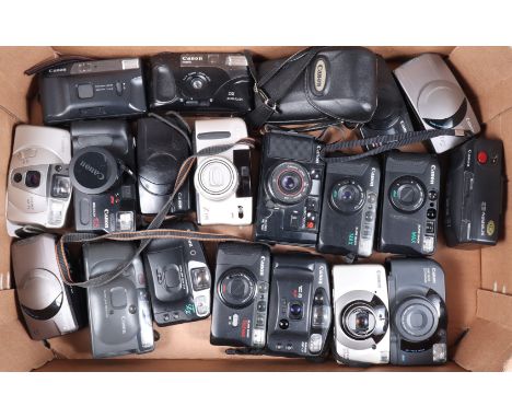 A Tray of Canon Compact Film Cameras, comprising 20 examples, models include Megazoom 105, Sureshot AF-7s, Snappy EZ, AF35M, 