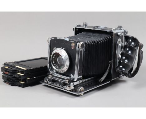 A Linhof Super Technika IV Technical Camera, format 5 x 4in, serial no 62524, body F-G, a Schneider-Kreuznach Symmar 150mm f/