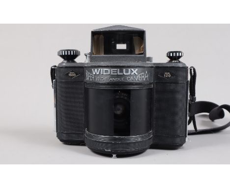 A Panon Widelux Model 1500 Panoramic Camera, 150 degrees coverage, 122 x 50mm on 120 roll film, body P, heavy wear, bottom fi