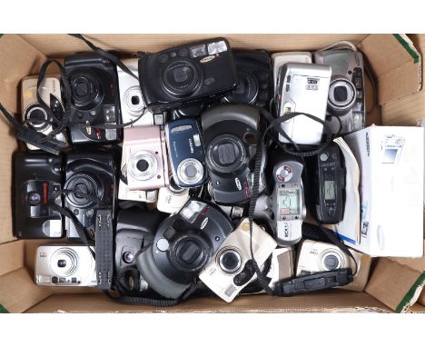 A Tray of Samsung Compact Film Cameras, comprising 24 approx examples, models include Fino 140S, Fino 800, Maxima Zoom 77i, S