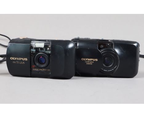 Two Olympus Infinity Stylus Compact Cameras, a mju 1 Infinity Stylus, powers up, shutter fires, flash working, body G, surfac