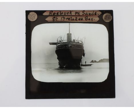 3¼in sq Magic Lantern Slides,  including local but commercial photographic lecture set of Jersey, including topographical, gi