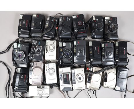 A Box of Minolta Compact Film Cameras,  25 approx examples, models include AF-E, Riva Zoom 70, Riva Zoom 75W, F10, AF-DL, Riv