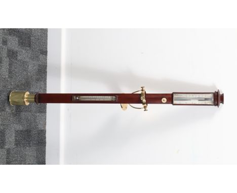 A mid-19th Century Mahogany and Brass Bow-Front Marine Barometer,  scale engraved 'James Barnett, Liverpool', with thermometr