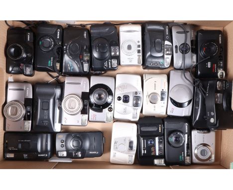 A Tray of Canon Compact Film Cameras, comprising 21 examples, models include Sure Shot Z115, Snappy EL Macro, Sure Shot 80 Te
