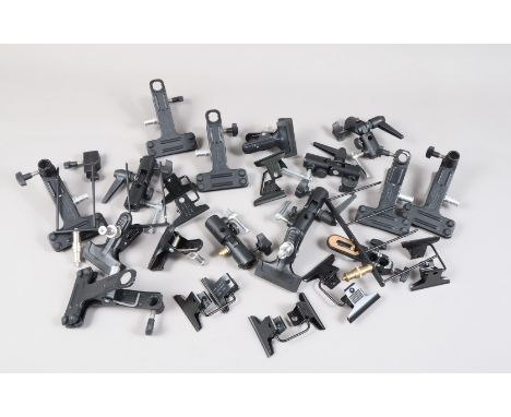 A Quanity of Spring Clamps, including six Manfrotto 175 clamps, six Manfrotto 375 clamps, with five Manfrotto 026 swivel and 