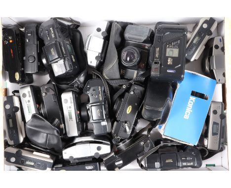 A Tray of Konica Compact Film Cameras, comprising 22 approx examples, models include Z up 60e, C35 EFP, Z up 140 Super, Z up 