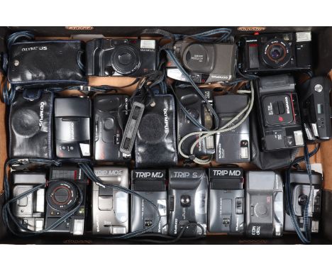 A Tray of Olympus Compact Film Cameras, comprising 20 examples, models include Trip MD, Trip MD2, Trip S, AF-1 Super, Trip MD