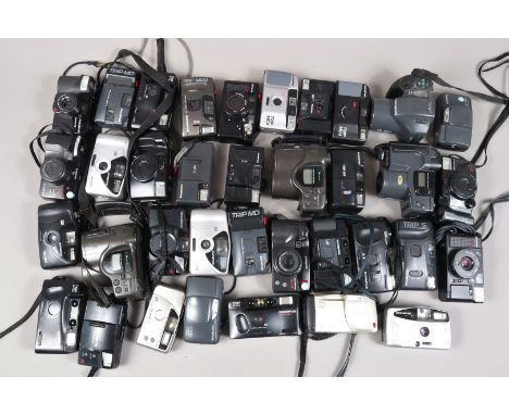 A Box of Olympus Compact Film Cameras, comprising 40 approx examples, models include AZ-330 Superzoom, Trip AF S-2, Trip XB3,