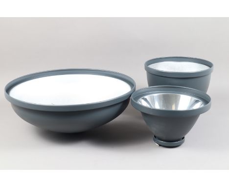 Three Broncolor Refectors, three different size reflectors, a Softlight P reflector,  53cm diameter, 20cm depth, with diffuse