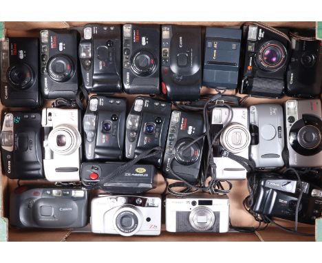 A Tray of Canon Compact Film Cameras, comprising 21 examples, models include Sure Shot 105 Zoom, Sure Shot M, MC, Z115, Prima