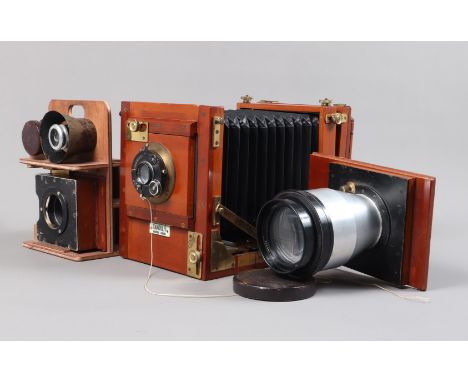 A Gandolfi Half Plate Camera, 4¾'' x 3¾'', body G-VG, some light surface marks, some tarnishing/wear to brass, bellows VG, fo