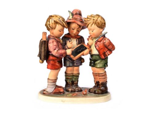 GOEBEL FIGURE. SCHOOL BOYS.RAISED ON AN OVAL BASE. HEIGHT: 7 INCHES.WIDTH: 6 INCHES.DEPTH: 3½ INCHES.IN GOOD CONDITION.
