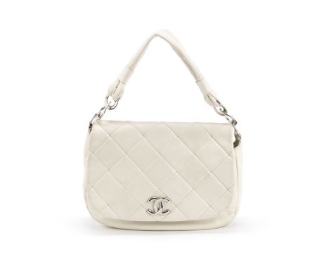 Cream Shoulder Flap Bag,Chanel, c. 2006-08,Quilted lambskin front flap with smooth leather body, leather shoulder strap, silv