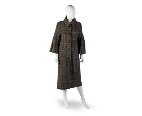 Dark Green Checked Wool Long Coat,Christian Dior, 2000s, Wool and angora mix, with flared bracelet sleeves, unlined, Conditio