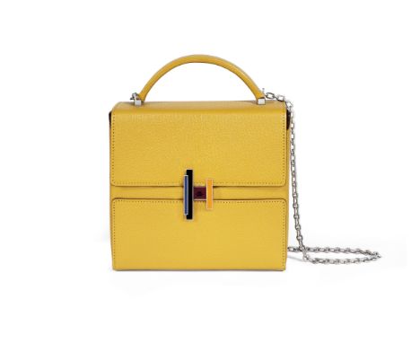 Jaune Ambre Chèvre Mysore Cinhetic Bag,Hermès, c. 2019,Tri-colour enamel front clasp and palladium hardware,Condition Grade A