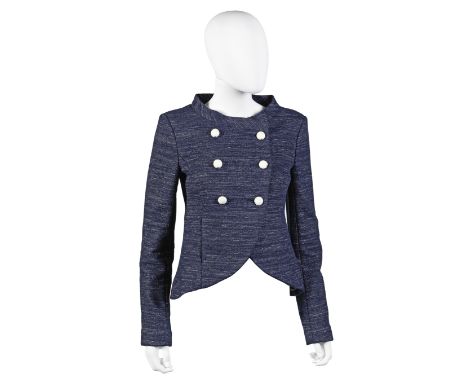 Metallic Blue Military Inspired Jacket,Chanel, 2015, Blue with silver thread detail, hammered white enamel buttons and invert
