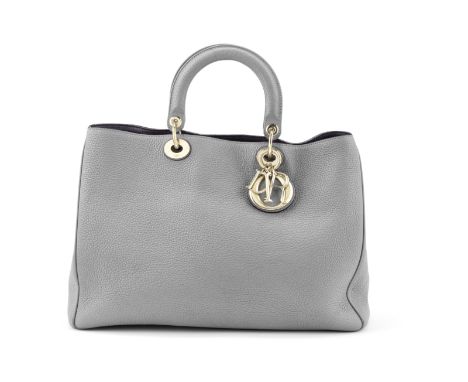 Grey Large Diorissimo Bag,Christian Dior, c. 2015,Grained leather with smooth purple leather interior and pale gilt hardware,