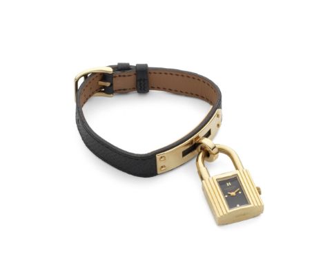 Black Kelly Watch,Hermes, c. 1996,Epsom with gold tone hardware and black enamel face,Condition Grade A19cm long, 1.3cm wideF
