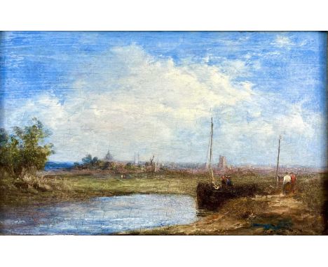 Circle of John CONSTABLE (1776-1837) View of London, with St Paul’s Cathedral, oil on panel, 13x21.5cm