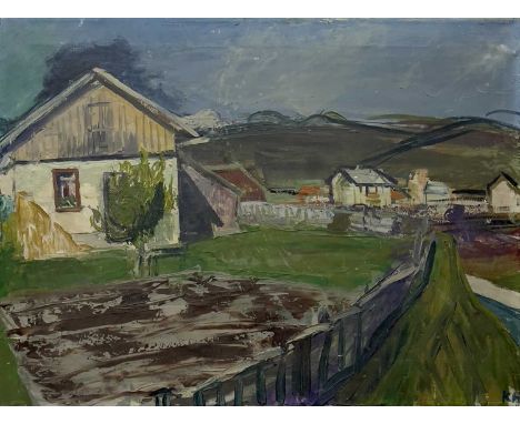 European School Hillside Buildings Oil on canvas, Initialled K H, 54x72cm