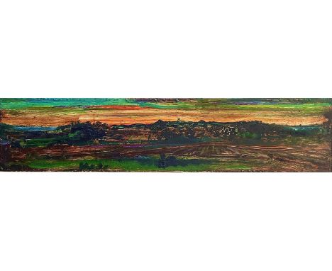 Sven BERLIN (1911-1999) Landscape   Oil on panel (a wooden drawer front)20x88cm