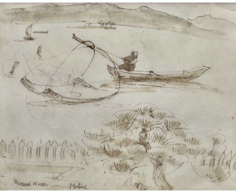 Bernard LEACH (1887-1979) Traditional Japanese net fishing Ink drawing, inscribed, 14x17cmWith Boots Redgrave from whom purch
