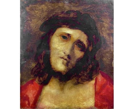 After Luis DE MORALES (1509/10-1586) Head of Christ, to verso an oil study of a rabbit Oil on mahogany panel, 41 x 35cm. 