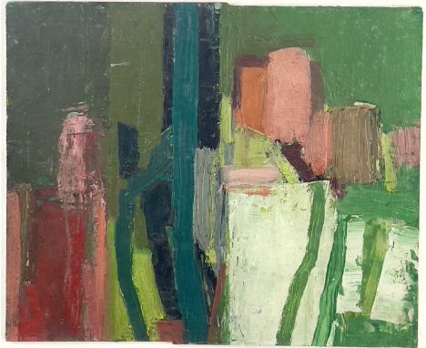 Arthur NEAL (1951) Figures in a Landscape (Green Stripes) Oil on boardSigned and inscribed to verso21.5 x 26cmThis work appea