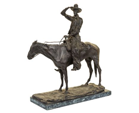 PRINCE PAUL TROUBETZKOY (RUSSIAN 1866-1938) The Working Cowboy, 1911 bronze on granite base height with base: 57 cm (22 1/2 i