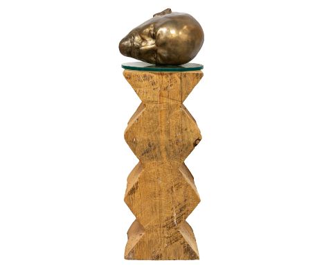 LEONID SOKOV (RUSSIAN 1941-2018) Lenin Head, 1994 bronze with gilt patina atop a Brancusi untreated wooden base by the artist