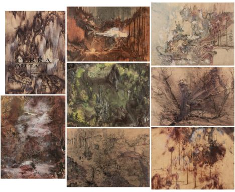 MIKHAIL TARKHANOV (RUSSIAN 1888-1962) A Set of Seven Abstract Landscapes,  mixed media drawings various sizes: smallest 20.7 