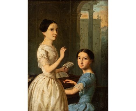 ANDREY BELLOLI (RUSSIAN 1821-1881) The Young Countesses Novosiltsev (Apraksine),  oil on canvas 42 x 32 cm (16 9/16 x 12 5/8 