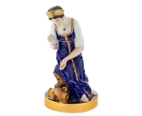 A SOVIET PORCELAIN FIGURE 'YOUNG WOMAN WITH BROKEN JUG' AFTER STEPAN PIMENOV (1784-1883), LENINGRAD PORCELAIN FACTORY, 1960S 