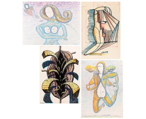 A GROUP OF FOUR COLOR DRAWINGS BY LEONID LAMM (RUSSIAN 1928-2017) comprising:a) Mother-Darkness, 1970, pen, ink and color pen