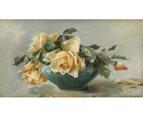 K. KUTUZOVA (RUSSIAN) White Roses,  oil on canvas 23.5 x 41.5 cm (9 1/4 x 16 3/8 in.)  signed lower right  