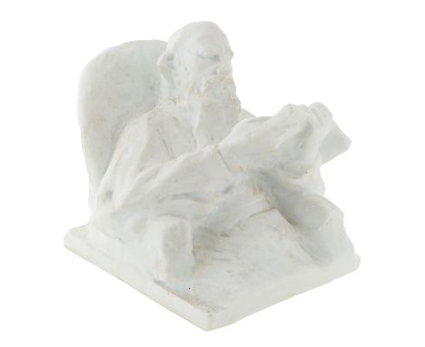 A SOVIET PORCELAIN FIGURE OF 'LEO TOLSTOY READING' AFTER ILYA GINTSBURG (RUSSIAN 1859-1939), LOMONOSOV STATE PORCELAIN FACTOR