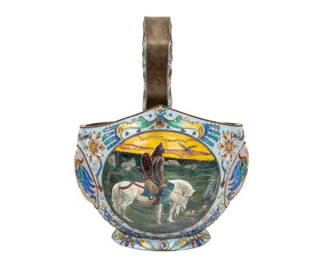 AN IMPRESSIVE RUSSIAN GILT SILVER AND SHADED CLOISONNE ENAMEL KOVSH, WORKMASTER IVAN KLEBNIKOV, MOSCOW, 1883 the handle forme