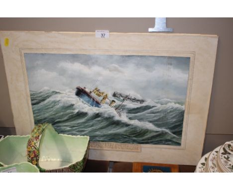 A Whiting, watercolour and whitewash study depicting Dover Lifeboat, South Africa Standing by the Dutch Hopper Novid Magun, w