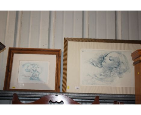 A print of Mickey Mouse; together with a portrait print