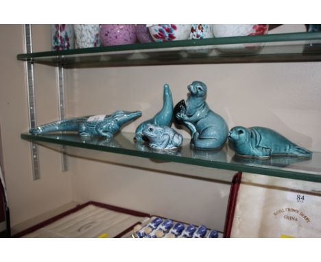 Five Poole Pottery amphibious animals 