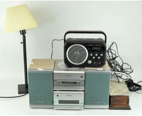 Assorted electrical items including lamps, an Aiwa XR-M88 compact disc stereo system and more