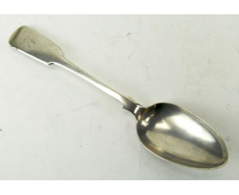 An early Victorian silver fiddle pattern tablespoon, hallmarked Exeter 1850, by Robert Williams &amp; Sons, 22.5cm long, 75g