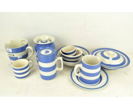 A Collection of TG Green &amp; Co 'Cornish ware' items including a milk jug with measure, bowls, further jugs and a dish and 