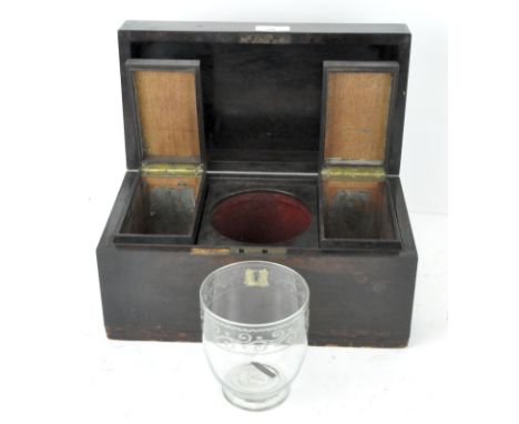 A Georgian rosewood tea caddy  of rectangular form, with two original fitted removable boxes and a later glass mixing bowl to
