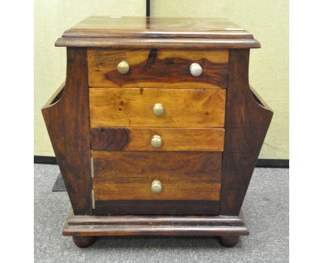 A modern storage newspaper unit with three drawers over a hinged door, 54cm x 52cm x 32cm